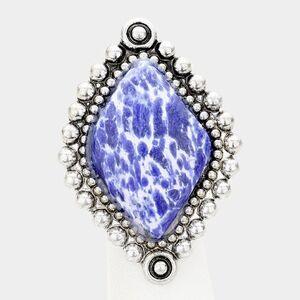 Tribal Diamond Shaped Lapis Lazuli Stretch Ring